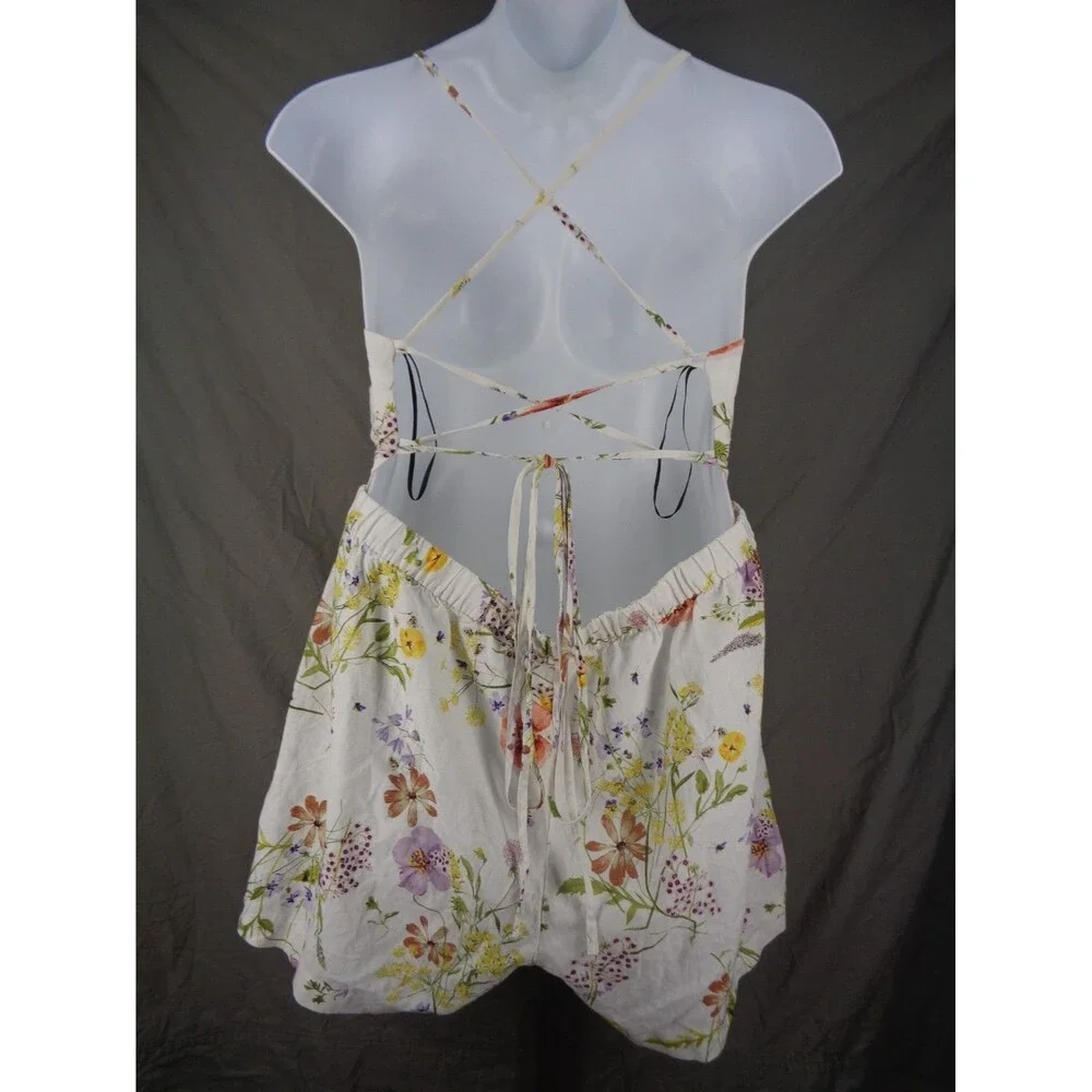 H&M Floral Linen Blend Romper Strappy Size XL Wildflower Meadow Collection New